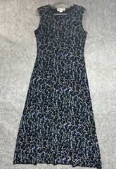 Vintage Ronni Nicole Dress Womens 10 Black Blue Floral Sleeveless Maxi Stretch