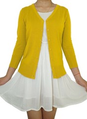 Women Fitted Cardigan V-Neck 3/4 Sleeve Vintage Soft Knit Basic & Plus Size USA