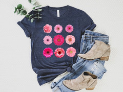 Pink Gerbera Daisy Floral Shirt Botanical Flower Graphic T-Shirt for Women