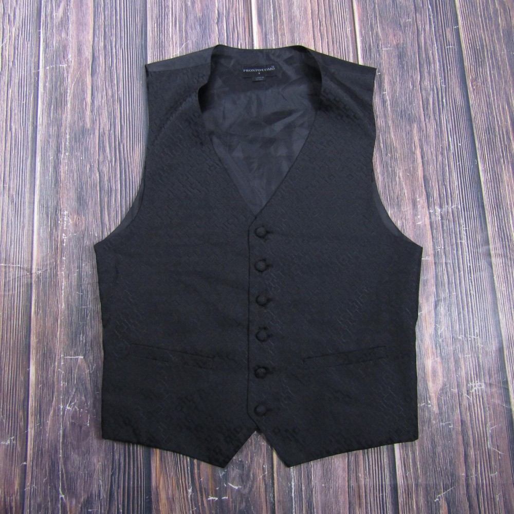 Suit Vest Pronto Uomo Mens S Black Geometric Polyester Acetate 3 Piece Formal
