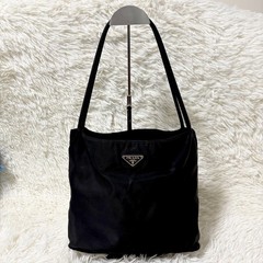 PRADA PRADA Nylon Tote Bag Black Triangle Logo White Tag Handbag Shoulder Bag It