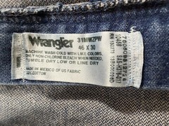 Wrangler Jeans Mens 46×30 Blue Denim Cowboy Cut Relaxed Fit Tapered Leg Whisker