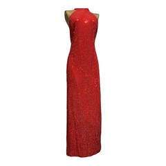 D B Y Ltd Women’s Red Sequined Halter Split Hem Lined Evening Dress Gown Size 9