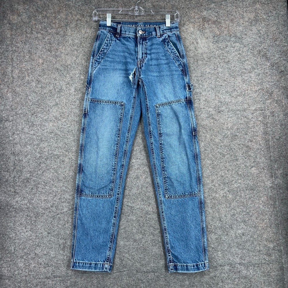 American Eagle Jeans Womens Size 000 Blue Straight Carpenter Medium Wash Denim
