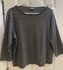 Lands’ End P XL 100% Cotton Blue Cream Striped Pullover Long Sleeve Boatneck top