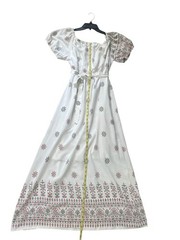 Lapogee White Floral-Print Maxi Dress with Tie Waist Size L