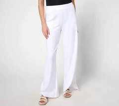 Denim & Co. Beach Jersey Regular Wide Leg Pant Slits – White (Sz L) a637289