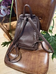 Derek Alexander Brown Small Pebbled Backpack Zip Closure Silver Hardware