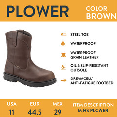 Herman Survivors Men’s Plower Waterproof Pull-On Steel Toe Work Boots: 11-13