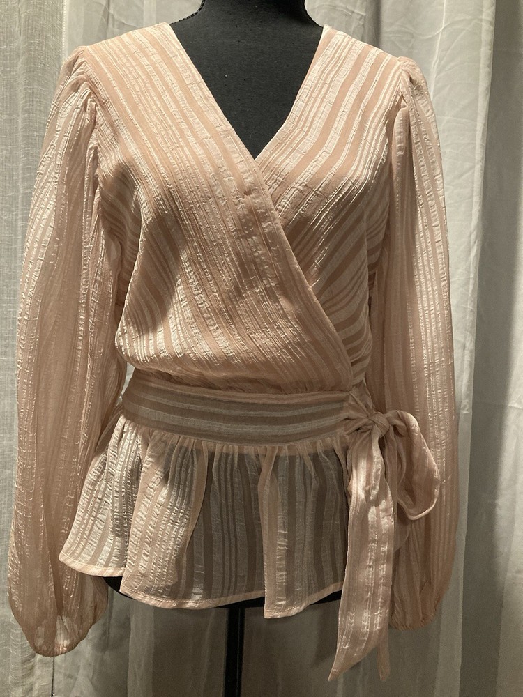 Calin by Flying Tomato Career Crisscross Peplum Balloon Sleeve Women’s Top Sz S
