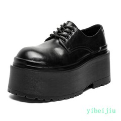 2026 Men’s High Heel Platform Derby Shoes Leather Round Toe Brogues Man Lace Up