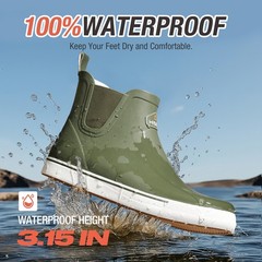 HISEA Men’s Deck Boots Ankle Rain Boots Waterproof Rubber Sailing Fishing Boots