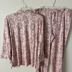 LRL Ralph Lauren Womens Sz L Pink Paisley Pajama Set Monogram #L