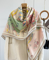 70% Cashmere 30% Silk Wrap Scarf Pink horse Print Double Face Print Shawl 53”