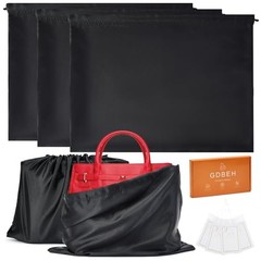 3 Pack Dust Bags for Purses and Handbags，Silk Purse Dust 19.6 × 15.7 in Black
