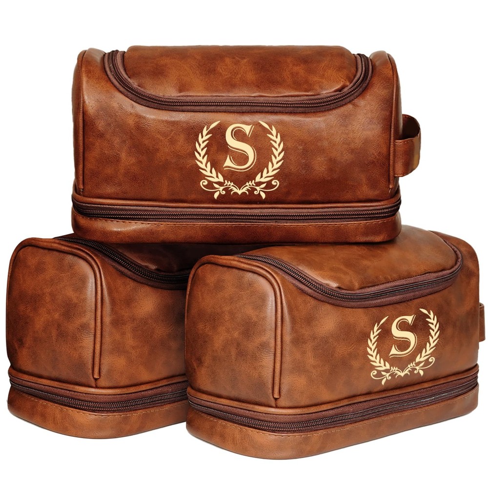 giftoria Father’s Day Travel Toiletry Bag for Men, Leather S, Brown