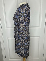 danielrainn Blue Paisley Wrap Dress V-Neck 3/4 Sleeve Tie Waist Lined S