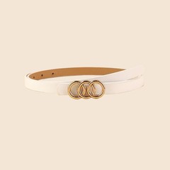 Women’s Thin Three Ring Belt – Simple Fashion Decorative PU Waist Belt