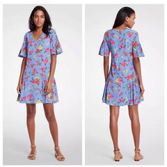 NWT Ann Taylor Floral Flutter Print Shift Dress Sz 12 Ruffle Hem Short Sleeve