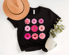 Pink Gerbera Daisy Floral Shirt Botanical Flower Graphic T-Shirt for Women