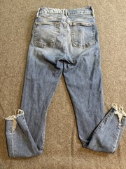 Good American Jeans Womens 0/25 Blue Good Waist Skinny Chew Hem Distressed Denim