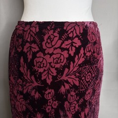 Vintage Sunny Leigh Burnout Velvet Midi Skirt M Burgundy Floral Whimsigoth Y2K
