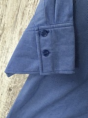 LIZ CLAIBORNE Women’s Size L Blue Stripe Button Front S/S Stretch Knit Top NWT