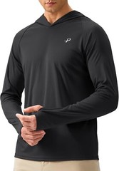 Men’s UPF 50+ Sun Protection Hooded Rash Guard Long Sleeve Shirt for Fishing