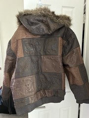 Tanners Avenue Men’s Patchwork Leather Bomber Jacket Hooded Full Zip XL Brown