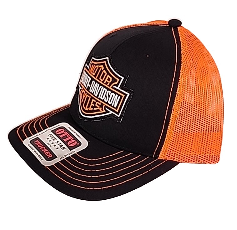 Harley Davidson Orange Custom Trucker Patch Hat Otto Cap Motorcycle