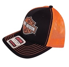 Harley Davidson Orange Custom Trucker Patch Hat Otto Cap Motorcycle
