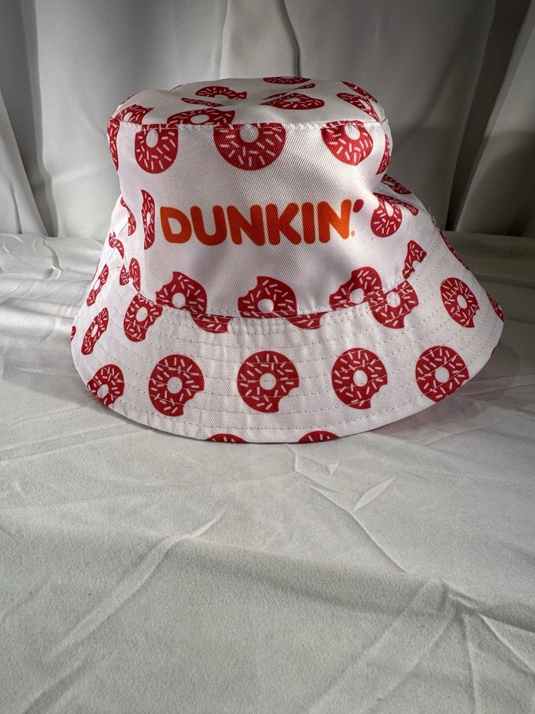Dunkin’ Donuts Reversible Bucket Hat Orange White Donut Print Logo Promo – NEW!