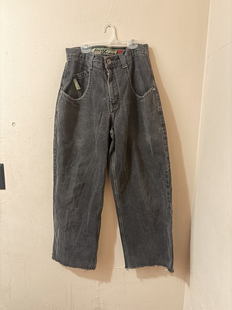 Y2K Baggy JNCO Jeans Low Down 32×32 Gray Charcoal Wash Wide Leg Denim USA Made
