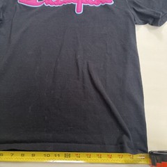 Vintage Black Neon Logo Champion T Shirt Embroidered Medium, Pink/Blue On Black