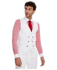 Tayion Mens Classic fit Double Breasted Button-Up Vest Large White Linen