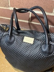 Betsey Johnson Black Satchel Top Handle Bag Zip Heart Charm