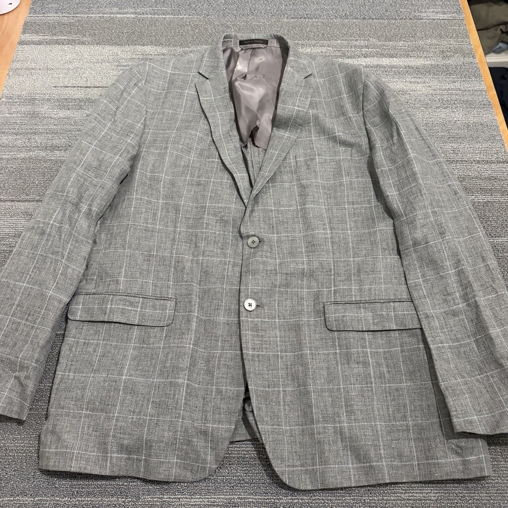 Lauren Ralph Lauren Blazer Mens 48L Gray Linen Windowpane Sport Coat Jacket