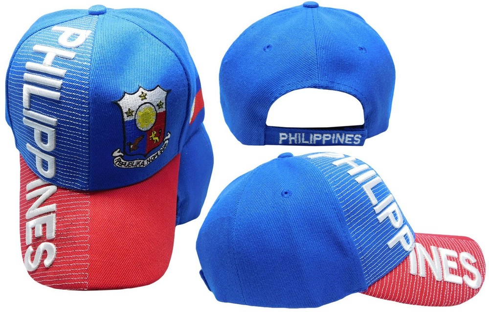 Philippines Country Letters Emblem Royal Blue Red Bill 3-D Embroidered Cap Hat