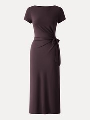 Cooling Wrinkle-Resistant Side Waist Tie Midi Dress with Slit
