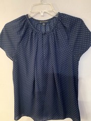 Brooks Brothers Womens Blue White Polka Dot Short Sleeve Blouse Top Size XS