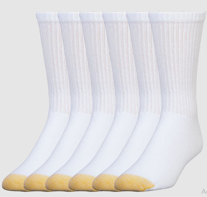 GoldToe Men’s White Cotton Crew Athletic Sock, 12 Pair Shoe Size 6-12