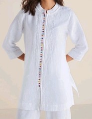 Soft Surroundings NWT White Desert Tunic Top Zip Front Rainbow Buttons Size P XL