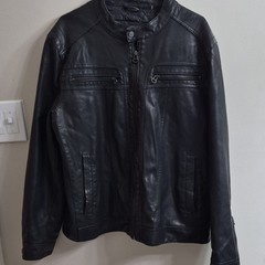 Wilson’s Leather Men’s Black Motorcycle Jacket Full-Zip Band Collar XL