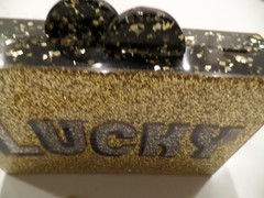 New Latest ELIZABETH SUTTON Clutch Purse Lucky hard acrylic casing, retail $250!