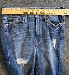Good American Jeans Womens 0/25 Blue Good Waist Skinny Chew Hem Distressed Denim