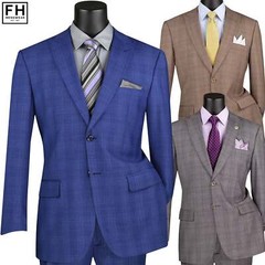 VINCI Men’s Glen Plaid 2-Button Suit w/ Peak Lapel – 36S-56L, 3 Colors – NEW