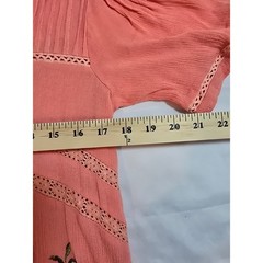 POL Women Coral Pink Embroidered Boho Blouse Crochet Lace Pintuck Short Sleeve S
