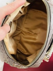Versace Ostrich Quilted Satchel Top Handle, Braided Handles, Zip, Gold Hardware