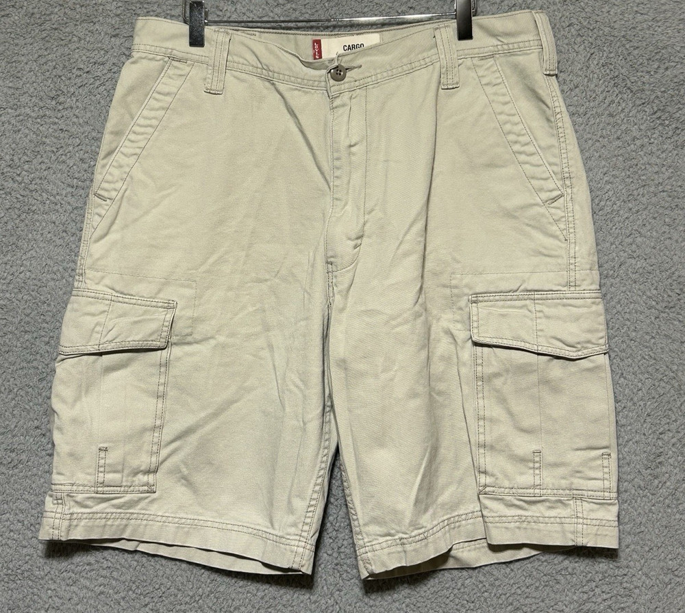 Vintage Levis Cargo Shorts Mens 36 Tan Khaki Loose Baggy Hong Kong