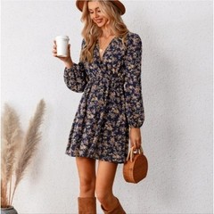 New Cupshe Dress Womens XS Blue Ditsy Floral Mini Elastic Waist Wrap Neckline